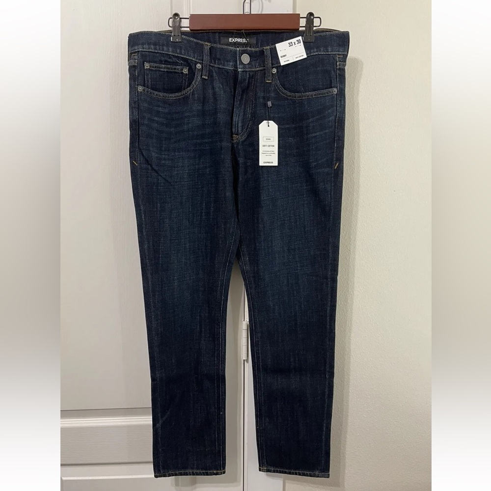 Express Premium Original Soft Cotton Denim Jeans Skinny 33x30 Dark Indigo Rinse